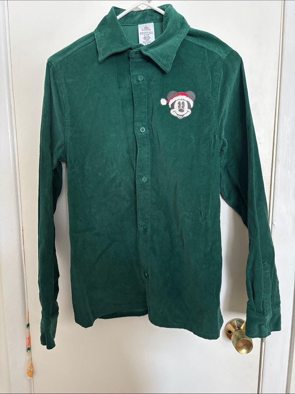 Disney Dark Green Corduroy Button-Up Shirt with Mickey Patch size XS